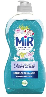 Mir Vaisselle - Fleur de Lotus & Criste Marine - Perles de Brillance - Super Dégraissant - Marque Préférée des Français - Bouteille avec au moins 84% de Matières Recyclées - 450 ml