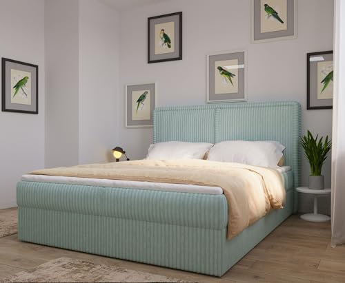 mb-moebel Polsterbett Kontinentalbett, Bonell-Matratze und Topper, Doppelbett gepolstertes Kopfteil mit Bettkasten Boxspringbett Bett 04 (Mint (Ambience 14), 160x200 cm)
