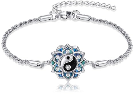 ONEFINITY Yin Yang Lotus Armband 925 Sterling Silber Abalone Shell Lotus Blume Armbänder Yin Yang Lotus Schmuck Geschenke für Damen