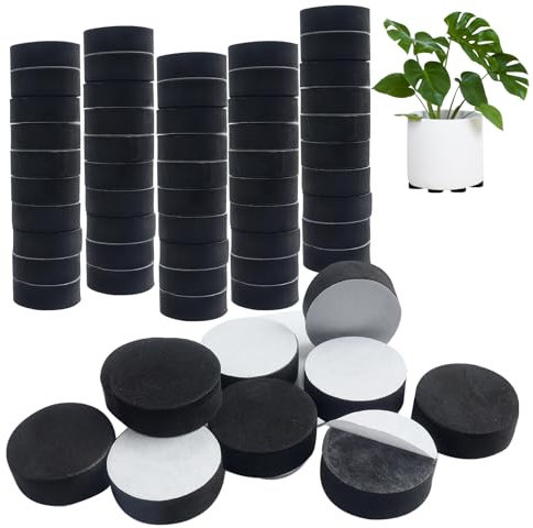 Roellgs 60 Pack Invisible Plant Pot Feet - Invisible Black Flower Pot Risers - Non-Slip with Strong Self Adhesive Pads for Medium and Large Sized Pots - Lifter Pads for Indoor and Outdoor Plants