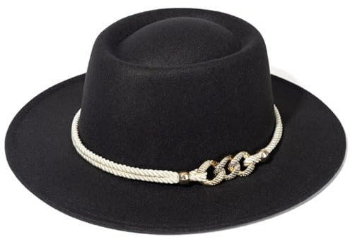 HIQIU Klassischer Retro Britischer Stil Schwarz Cowboyhut für Herren Damen Breite Krempe Cowgirl Westernhut mit Gürteldekor (DE/NL/SE/PL, Numerisch, 56, 58, d-Schwarz)