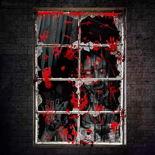 LURNODY Pancarta de Halloween 47 * 31,4 Pulgadas Con Ojal - Pegatina y Fondo de Terror Para Decoración de Fiesta Temática