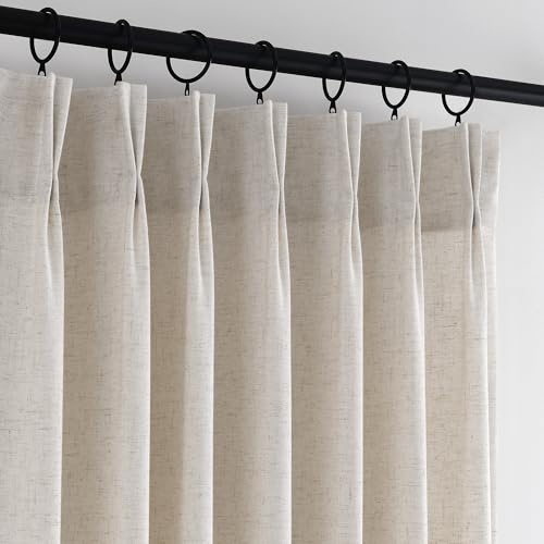 Beige Plissee-Vorhänge aus Leinen, durchscheinende Vorhänge, Memory-Form, für Wohnzimmer, Schlafzimmer, natürlich strukturiert, dick, halbtransparent, Sichtschutz, Bauernhaus, Lichtfiltervorhang