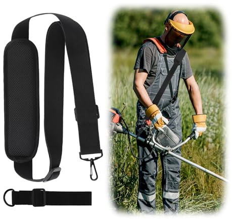 Strimmer Harness Padded Belt Shoulder Strap Adjustable Mower Petrol Strimmer Harness Grass Strimmer Belt Quick Release for Brush Cutter Brushcutter Garden Lithium Battery Trimmer (Black)