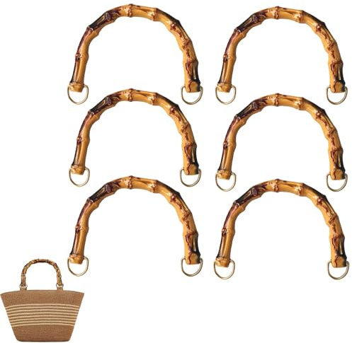 6 Stück Handtasche Griffe Bambus, Taschengriffe Bambus Taschenhenkel, U-Form Henkel für Taschen, Bambus Handtaschen Henkel Ersatz für Handtasche Griffe, DIY Tasche Zubehör, Handgemachte Handtaschen