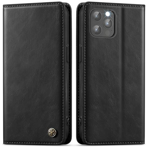 GUCASBE Handyhülle für iPhone 12 Hülle iPhone 12 Pro Hülle Premium PU Lederhülle Wallet Flip Case mit Magnet Kartenfach Standfunktion RFID Schutzhülle Klapphülle für iPhone 12/12 Pro, Schwarz