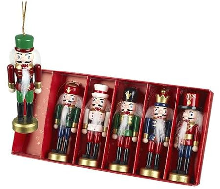 Christmas Decorations, 6 Soldier Baubles, Set of 6 Wood Nutcracker Christmas Tree Baubles, Traditional Nutcracker Ornament, Christmas Soldier Figurines, Vintage Xmas Nutcracker Bauble