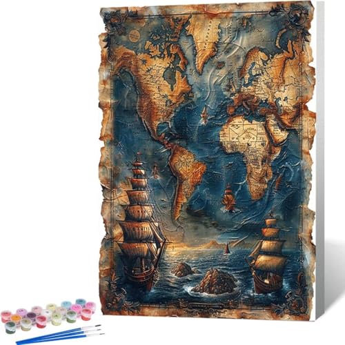 Peinture par Numéros pour Adulte, DIY Carte Du Monde Carte Peinture Numero Enfants, Peinture par Numero Carte Du Monde Carte Paint by Numbers avec Peinture Acrylique pour Décoration de la Maison U-H