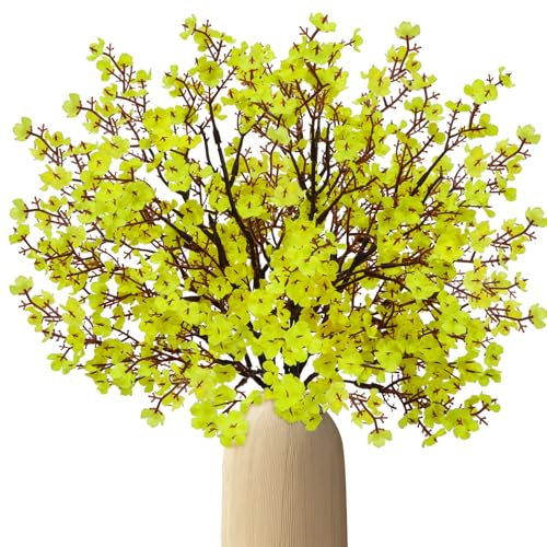 Luabue 6pcs Künstliche Blumen Gypsophila Künstlich Seidenblumen Schleierkraut Künstlich Artificial Blumen für Home Decor Tisch Hochzeit Party Dekoration (Gelb)