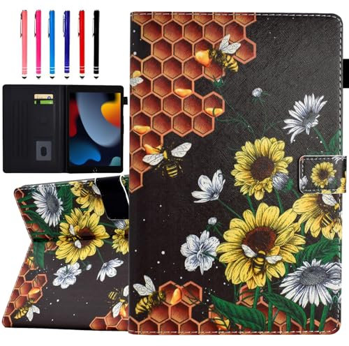 AUSMIX Hülle für iPad 9./8./7. Generation 10,2 Zoll 2021 2020 2019 Schutzhülle Smart Case Cover, PU Lederhülle mit Auto Wake Sleep für iPad 10.2/iPad Air 3,Flower Butterfly