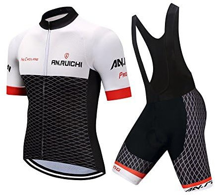 VeloZenith Herren Radtrikot Set Fahrradbekleidung Schnell Trocknend (Radjacke und Radhose mit Sitzpolster) (2XL (Look at Size Chart), Schwarz/Weiß)
