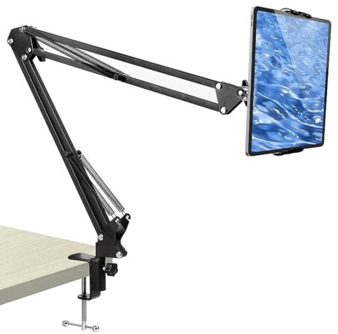 Trintion Tablet Stand Adjustable Universal 360-degree Rotatable Metal Tablet Holder Heavy Duty Base Phone Floor Stand Overhead Bed Phone Mount for 4.7~11 Inch-Screen Devices (Clamp type)