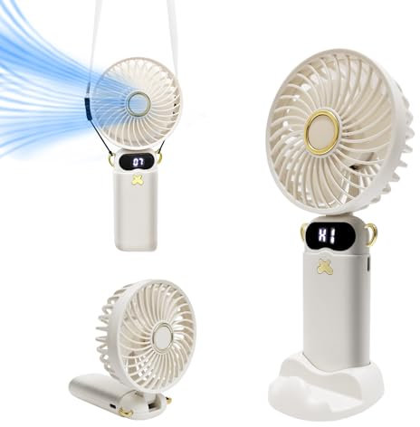 AUXHCYL Handheld Fan, Portable Fan Handheld Rechargeable with 6 Speeds, Battery Operated Fans with Base, 90° Ajustable, Hand Held Fans USB for Home, Office, Travel, Bedroom, Outdoor(White)