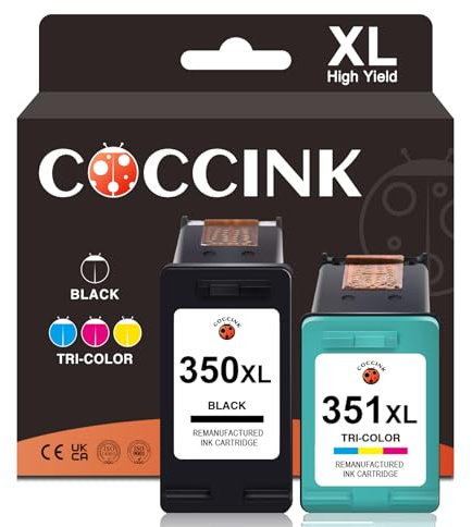 COCCINK 350XL 351XL Wiederaufbereitete Druckerpatronen Ersatz für HP 350 351 XL für C5180 C5270 D4260 D4360 J5780 J6410 J7500 C4280 C4340 C4380 C4480 C4580 C5280 D5360 Drucker (1 Schwarz, 1 Farbe)