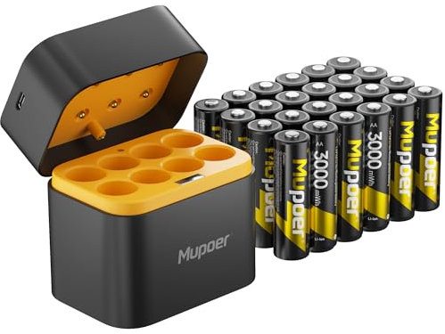 Rechargeable Battery AA with Charger,3600mWh Lithium Aa Battery 24 Count 1.5V,Double A Batteries High Capacity,Lithium ion Batteries with Charging Storage Box,Lithium Batter for Blink Camera Xbox