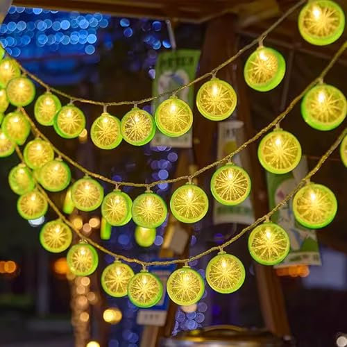 ENLACE Lichterkette Zitronen, 1,5M 10 LED Limetten Lichterkette Batteriebetrieben, Zitronenlicht für Terrasse, Camping, Schlafzimmer, Party, Hochzeit, Garten, Weihnachtsdekor, Innen und Außen