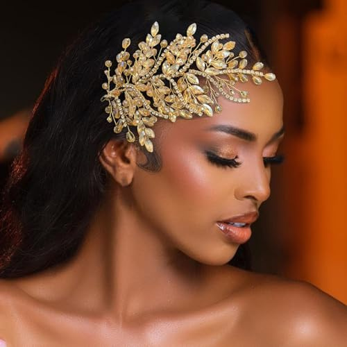 WONRLUA Wedding Hair Pieces for Brides, Handmade Bridal Headpieces, Rhinestone Hair Accessories for Women and Girls(Champagne)