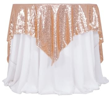 3E Home Tovaglia quadrata con paillettes color oro rosa, 127 x 127 cm, per matrimoni, feste, Halloween, Natale, banchetti (127 x 127 cm)
