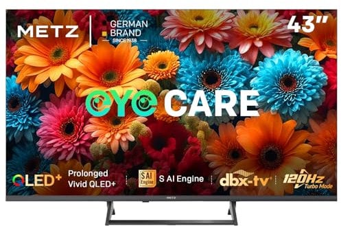 Metz 43 MQF7500Z QLED 4K Google TV, 5th Gen QLED, Smart TV, HDR10+, Dolby Vision & Atmos, 120Hz Mode, MEMC, Game Hub, AI TV, Google Cast, Cuidado Ocular, Asistencia Visual, 2025