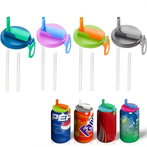 SDXCJY 4 Pack Reusable Silicone Soda Can Lids with Straws,Leak Resistant Covers for 2.13 Cans,Multi-Colour Set,Ideal for Outdoor, Picnic, Party,Suitable for Adults & Kids (4pcs)