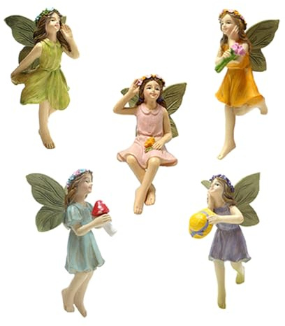 Nudiuhis Fairy Figurine 5PCS Resin Fairy Figures with Fly Wing Miniature Fairy Garden Figurines Lovely Fairy Statue for Landscape Easy to Use