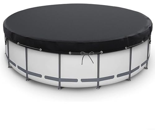 Round Pool Cover For Above Ground Pools, 7FT/14FT Heavy-Duty Polyester With Ground Nails & Windproof Ropes, Waterproof & Dustproof for PROTECTION For Inflatable Pools/Hot Tubs(Black, 1-Pack)