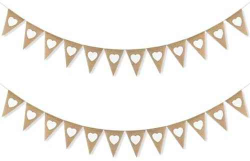 2 Stück Wimpelkette Hochzeit, Vintage Herz Girlande, Wimpelkette Outdoor, Wimpelgirlande Banner Jute mit Motiv Herz, für Hochzeit Brautdusche Geburtstag Garten Party Outdoor Taufe Dekoration