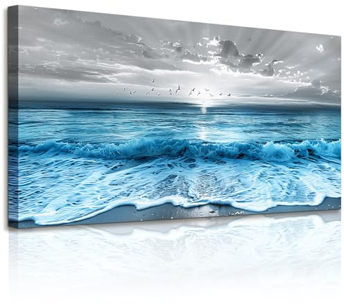 JHHUAMO Leinwand Bilder Moderne Meer Wohnzimmer Schlafzimmer 59x119 cm | Sonnenaufgang-Meeresmotiv, Hochwertiger Druck, Exquisite Handwerkskunst, Einfache Montage, Vielseitig Einsetzbar