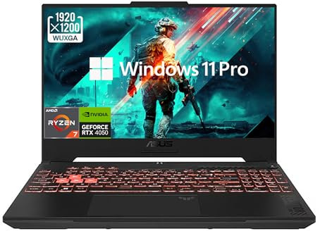 ASUS Ordinateur portable TUF Gaming A16, 16 WUXGA IPS 144 Hz FHD, AMD 6 cœurs Ryzen 7 7445HS, NVIDIA GeForce RTX 4050 (jusqu'à 194 AI Tops), clavier rétroéclairé RVB, Wi-Fi, Bluetooth, Windows 11 Pro