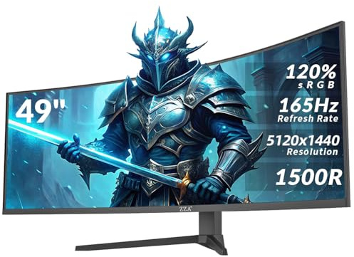 ZZA 49 Curved Gaming Monitor | 5120x1440 Dual QHD, 165Hz/144Hz, 1500R, 32:9 Ultra-Wide, AMD FreeSync, 120% sRGB, Height Adjustable, HDMI 2.1 & DisplayPort 1.4, VESA Mount, Black