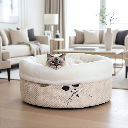 PRASKA Puffy - Lit et couverture pour chat - Lit douillet de qualité supérieure avec coussin et couverture - Lit doux pour chat et petit chien - Lavable - 50 cm - Rose poudré