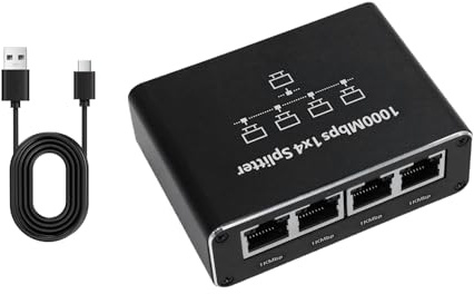 Multiprise RJ45, Switch Ethernet 4 Ports 1000Mbps, Répartiteur Ethernet Gigabit pour Ordinateurs, Routeurs et Appareils, Switch RJ45 4 Ports, Plug & Play