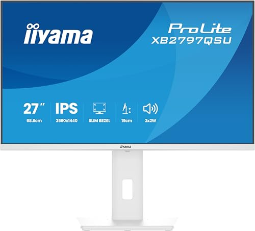 iiyama Prolite XB2797QSU-W1 QHD-IPS-Monitor | 68,6 cm, 27, HDMI, DP, USB3.2, USB-C, Slim-Line, Adaptive Sync, Höhenverstellung, Pivot, Energieeffizienzklasse D, weiß