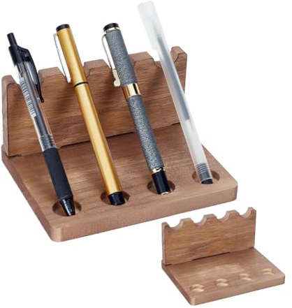 AHANDMAKER 2Pcs Wooden Desk Pen Holder Organizer 5.51x2.72x2.87 Inches Pen Display Stand with Stable Base Stylish Office Desk Decor for Office Home Gift Giving Storage Organization