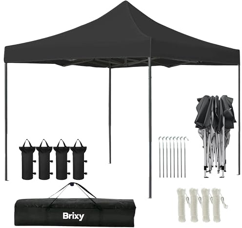 Brixy Partyzelt – faltbar – Easy Up – 3 x 3 m – wasserdicht – Pavillon – inkl. Tragetasche – anthrazit