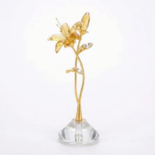 Sinyid Kristall-Lilien-Figur, elegante Glasblüte mit goldfarbenem Stiel, aufmerksames Geschenk für Frauen, Mutter, Freundin, Heimdekoration