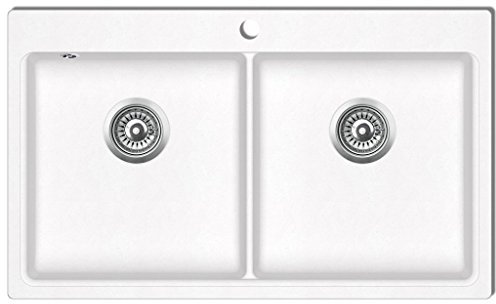 Festnight Fregadero Encastrable de Granito de Dos Cubetas Color Blanco Crema