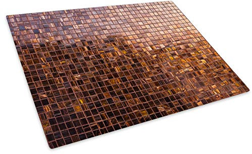 Retro Brown Squares Glass Chopping Board Kitchen Worktop Saver Protector