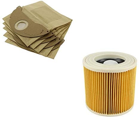FIND A SPARE Filter Set Contains 5 Pack Paper Filter Bags & 1 Cartridge Hepa Filter For Kärcher 69043220 Wet and Dry A2000 A2099 WD2.000 WD2.499 Series Vacuum Cleaner