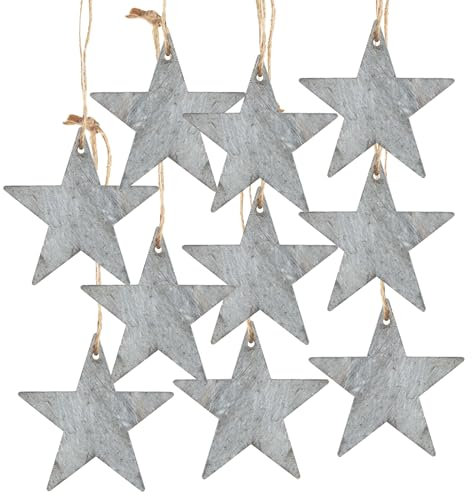 Logbuch-Verlag 10 graue Holzsterne zum Aufhängen Weihnachten Baumschmuck Sterne aus Holz 10 cm