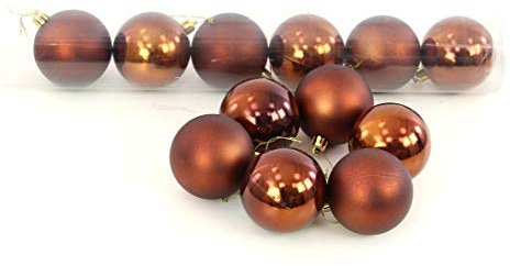 kunstpflanzen-discount.com Christbaumkugeln 12er Set Kunststoff braun farbig mit 6cm matt und glänzend Sortiert