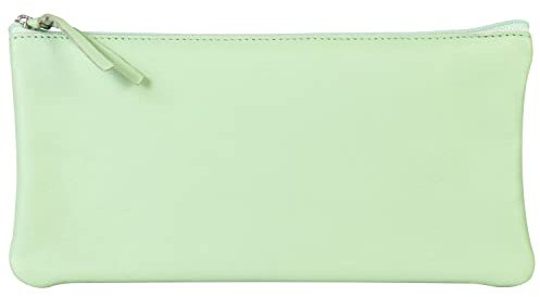 Clairefontaine 410166C - Trousse Scolaire Vert pistache 22x11 cm en Véritable Cuir d'Agneau