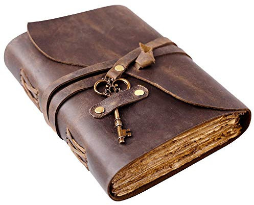 NomadCraftsCo. Vintage Leder Tagebuch - Reisetagebuch Handgefertigtes Vintage Büttenrand Papier Skizzenbuch Notizbuch… (29,5 x 21 cm (A4), Vintage Braun)