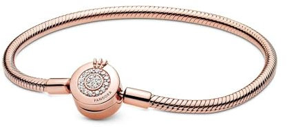 PANDORA Funkelndes Crown O Schlangen-Gliederarmband in Roségold mit 14 Karat rosévergoldete Metalllegierung und Cubic Zirkonia Steinen Signature Collection, 21cm
