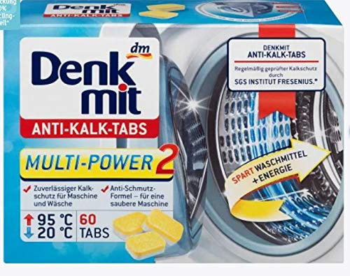 Waschmaschinenreiniger Anti-Kalk Tabs - Anti-Schmutz-Formel – für eine saubere Maschine - Zuverlässiger Kalkschutz für Maschine und Wäsche - 60 Tabs
