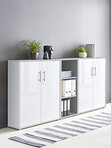 Schrankwand TABOR 8 Büroregal Aktenschrank Büroschrank abschließbar in diversen Farbvarianten (lichtgrau/weiß Hochglanz)