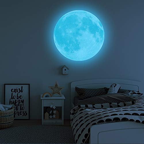 TYUTYU Glühende Mondwand Aufkleber Home Decor Glow im dunklen Aufkleber Vinyl Schlafzimmer Wohnzimmer Dekoration (Color : Green Blue Light, Size : 40cm)
