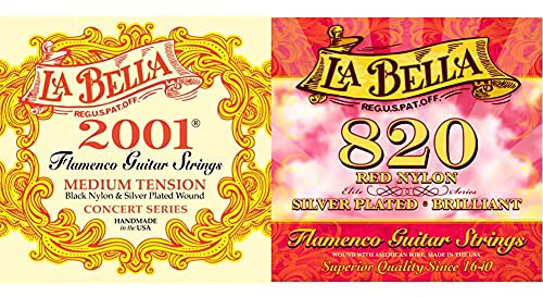 Labella L2001FM Flamenco Jeu de Cordes pour Guitare Medium Tension & L820 Flamenco Jeu de Cordes en nylon pour Guitare Medium Tension