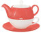 Buchensee Tea for One Lena 500ml aus Crystal Bone China Porzellan in coralrot. Teekanne + Teetasse + Untertasse