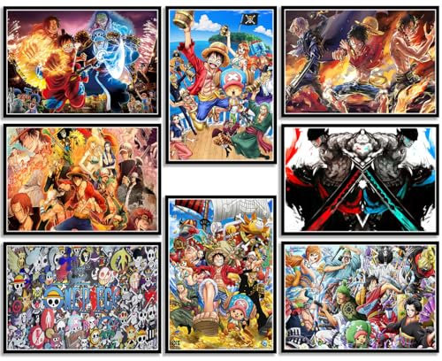 Anime OP Manga New World Luffy Poster, Strohhut, Luffy Gear, 5 Poster, Poster-Set, Anime-Bilder, Kunstdruck für Jungen, Schlafzimmer, Wohnzimmer, Heimdekoration, 8 Stück, 29,2 x 41,9 cm